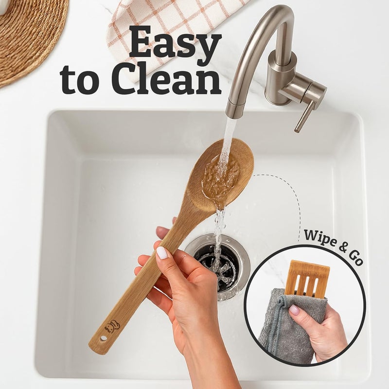 Priority Chef PriorityChef Wooden Spoons for Cooking, 8Pc Non Scratch Bamboo Cooking Utensils, Non-Toxic Wooden Utensil Set, Easy to Clean Kitchen Utensils Set for Everyday Use on All Cookware Types - Image 5